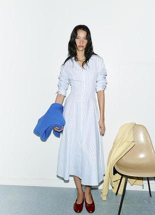 Платье рубашка в полоску zara, с длинными рукавами, размер l