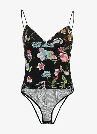 Topshop боді комбідресс чорний з вишитими квітами р. xs