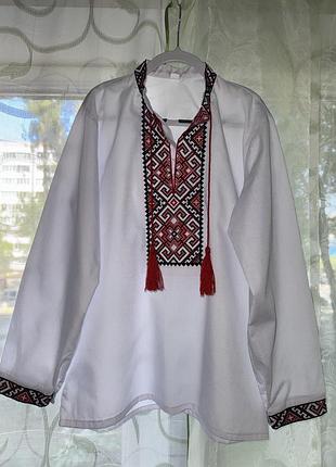 Белая рубашка вышиванка вишиванка на мальчика с длинным рукавом 140-146см 10-11 лет