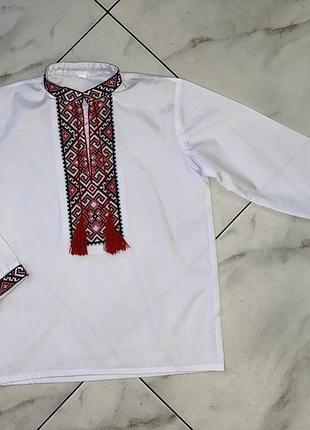 Белая рубашка вышиванка вишиванка на мальчика с длинным рукавом 140-146см 10-11 лет