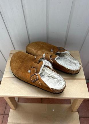 Сабо з хутром birkenstock boston mink 40 замша оригінал