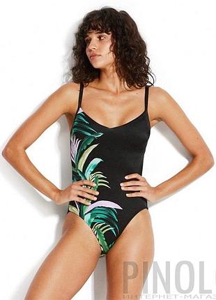Суцільний купальник seafolly чорний з яскравим принтом