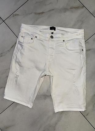 Мужские стильные белые джинсовые шорты river island m-l (48-50) 32