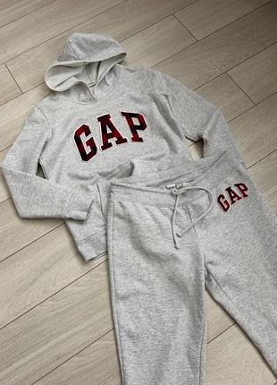 Сірий спортивний костюм на флісі теплий худі штани gap