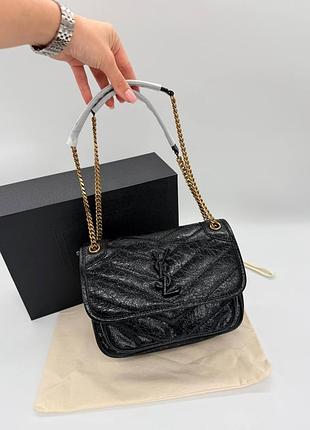Жіноча сумка преміум niki vintage leather in black / gold