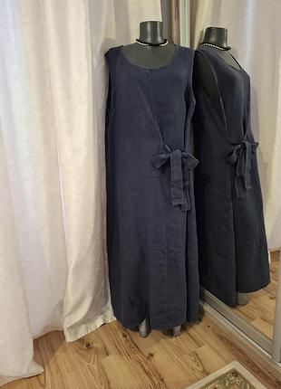 💯% льняное с завязкой на боку платье 👗 большого размера италия