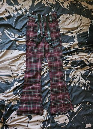 Брюки жіночі killstar prophet of doom suspender blood tartan бордові в клітинку