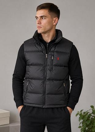 Жилетка polo ralph lauren чоловіча чорна | пуховий жилет ральф лорен безрукавка утеплена