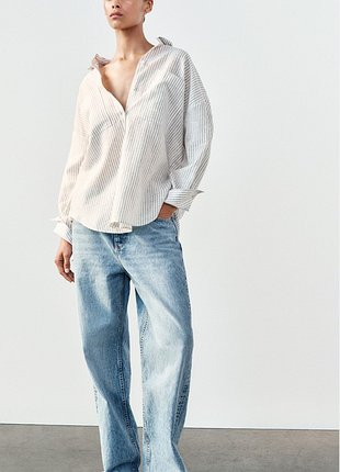Стильная льняная рубашка в полоску от бренда old navy в стиле «the boyfriend shirt» батал размер 58-60
