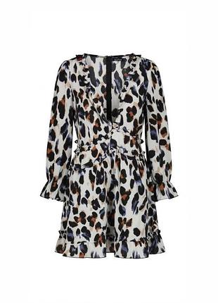 Мини-платье boohoo с абстрактным анималистичным принтом / короткое платье plus size с воланами