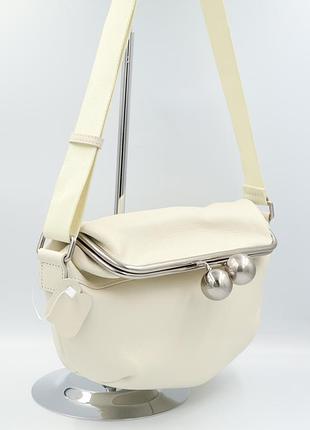 Сумка женская кожаная leather 6305 milk white