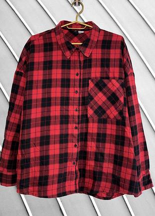 Женская красная рубашка в клетку h&amp;m m 46 эйчендем оверсайз хлопковая рубашка с длинным рукавом в клетку рубашка хм 46