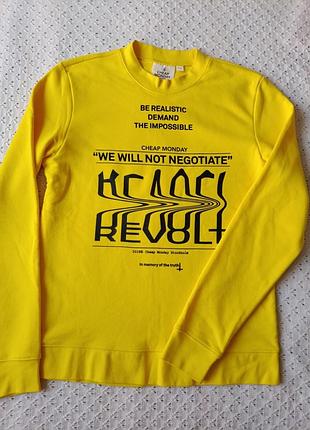 Ярко-желтый свитшот cheap monday с графическим принтом из хлопка трикотажный лонгслив кофта двунитка демисезонная