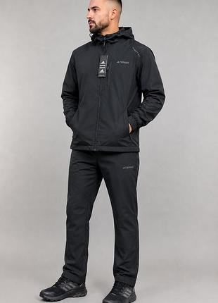 Чоловічий зимовий спортивний костюм adidas terrex на флісі плащівка мембрана чорний