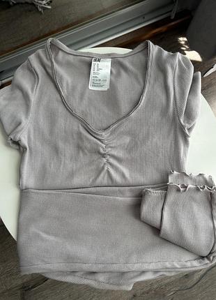 Пижама трикотажная h&amp;m в рубчик сиреневая