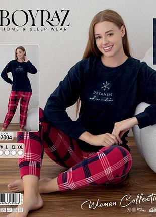 Пижама женская soft велюр в клетку boyraz турция, красный xl