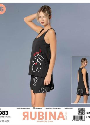 Пижама женская хлопковая шорты и майка oversize rubina турция, черный l/xl