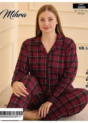 Жіноча тонка піжама на ґудзиках у карту charme туреччина, бордовий 4xl