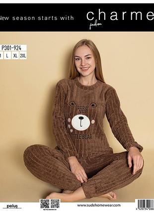 Женская тёплая пижама плюш шарпей мишка charme турция, коричневый xl