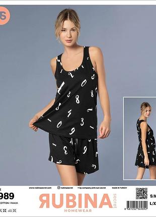 Пижама женская хлопковая шорты и майка oversize rubina турция, черный l/xl