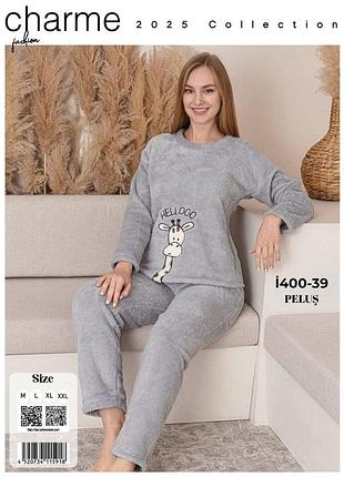 Женская махровая пижама жирафа charme турция, серый 2xl