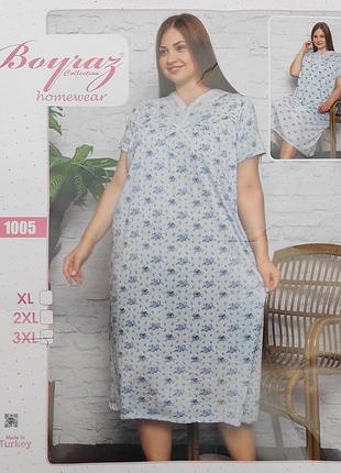Ночная рубашка женская хлопковая цветы boyraz турция, голубой 2xl