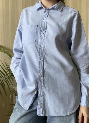 Жіноча блакитна лляна сорочка h&m  linen blend