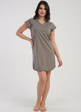 Ночная рубашка женская хлопковая однотонная vienetta турция, серый 2xl