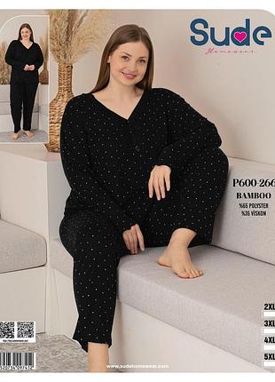 Жіноча тонка піжама бамбук у горошок sude туреччина, чорний 4xl