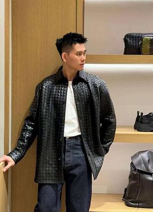 Чоловіча плетена куртка сорочка з натуральної шкіри bottega veneta