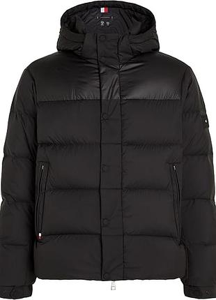 Мужская черная куртка пуфер с кожаными вставками tommy hilfiger