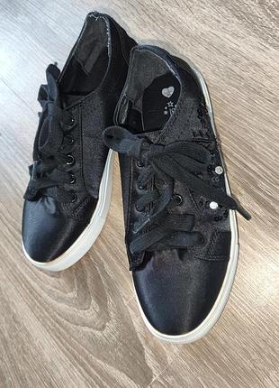 Кеди casual collection girls 35-36р.22см для дівчинки чорні атласні вишиті бісером