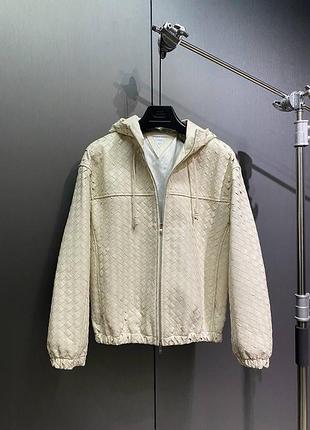 Чоловіча куртка бомбер з капюшоном натуральна шкіра bottega veneta