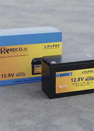 Аккумулятор hamidco solar lifepo4, 12.8v 100ah, 1280wh, с lcd-дисплеем