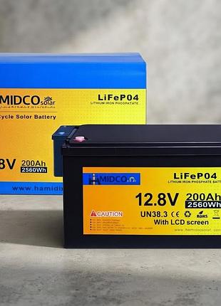 Акумулятор hamidco solar lifepo4, 12.8v 200ah, 2560wh, с lcd-дисплеем