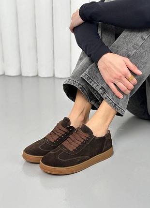 Кеды женские замшевые шоколадные натуральная замша коричневые премиум
