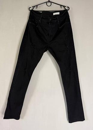 Мужские черные джинсы allsaints cigarette damaged (размер w34, рваные, премиум-детним)