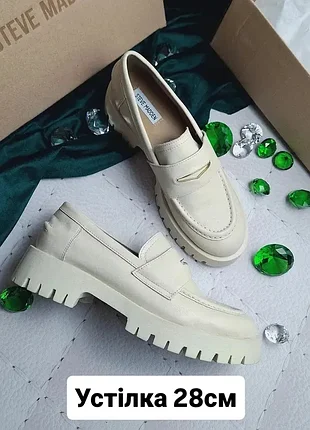 Steve madden оригінал світло-бежеві шкіряні лофери на платформі