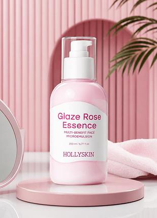 Мультифункціональна трояндова мікроемульсія для обличчя hollyskin glaze rose essence