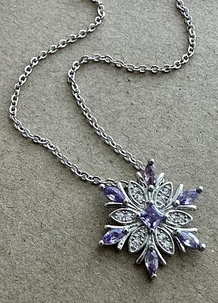 Серебряное колье, кулон 925, вставка цирконы класса aaa, новая серебряная цепочка 925