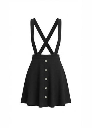 Черная мини-юбка asos на подтяжках / расклешенная юбка с лямками и пуговицами