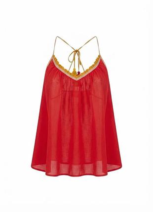 Яркая красная майка / топ h&m с открытой спиной и кисточками / летний пляжный топ на бретелях