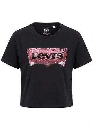 Черная футболка levi's с логотипом из пайеток / брендовый топ левайс