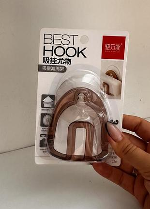Настенный держатель для кухонной губки на присоске best hook (коричневый)