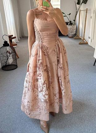 Роскошное длинное платье zimmermann с корсетом и цветочным принтом