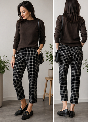 Женские брюки   чёрно- бежевую мелкую клетку. хлопок вискоза zara