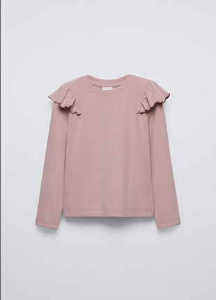 Хлопковый лонгслив в рубчик с воланами от zara на 8-9 лет