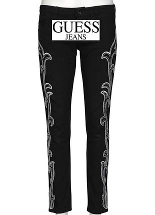 Качественные стильные чёрные джинсы guess с пайетками серия starlet cigarette