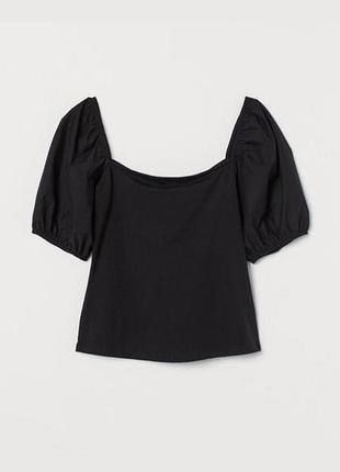 Черная блуза / топ h&m с квадратным вырезом и объемными рукавами-фонариками