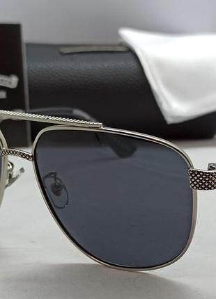 Chrome hearts мужские брендовые солнцезащитные очки черные поляризованные в серебристом металле в брендовом футляре